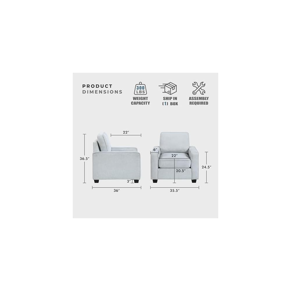 Lexicon Accent Chair, Textured Fabric Upholstered Armchair, Single Sofa Chair, Reversible Cushion, Track Arms, Comfy Chairs for Living Room/Bedroom/Office/Waiting Room, Gray