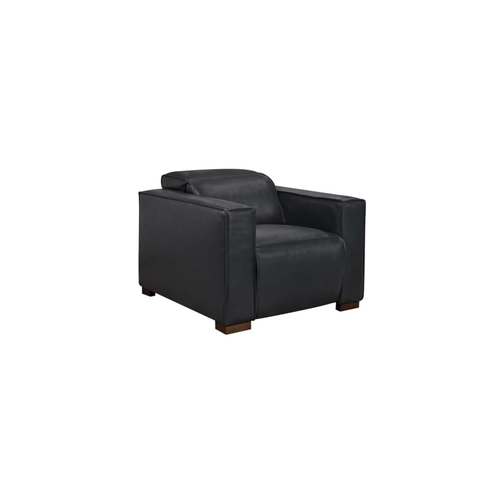 Moti Riseholme Reclining Lounge Chair with Brown Legs and Contemporary Blue Leather