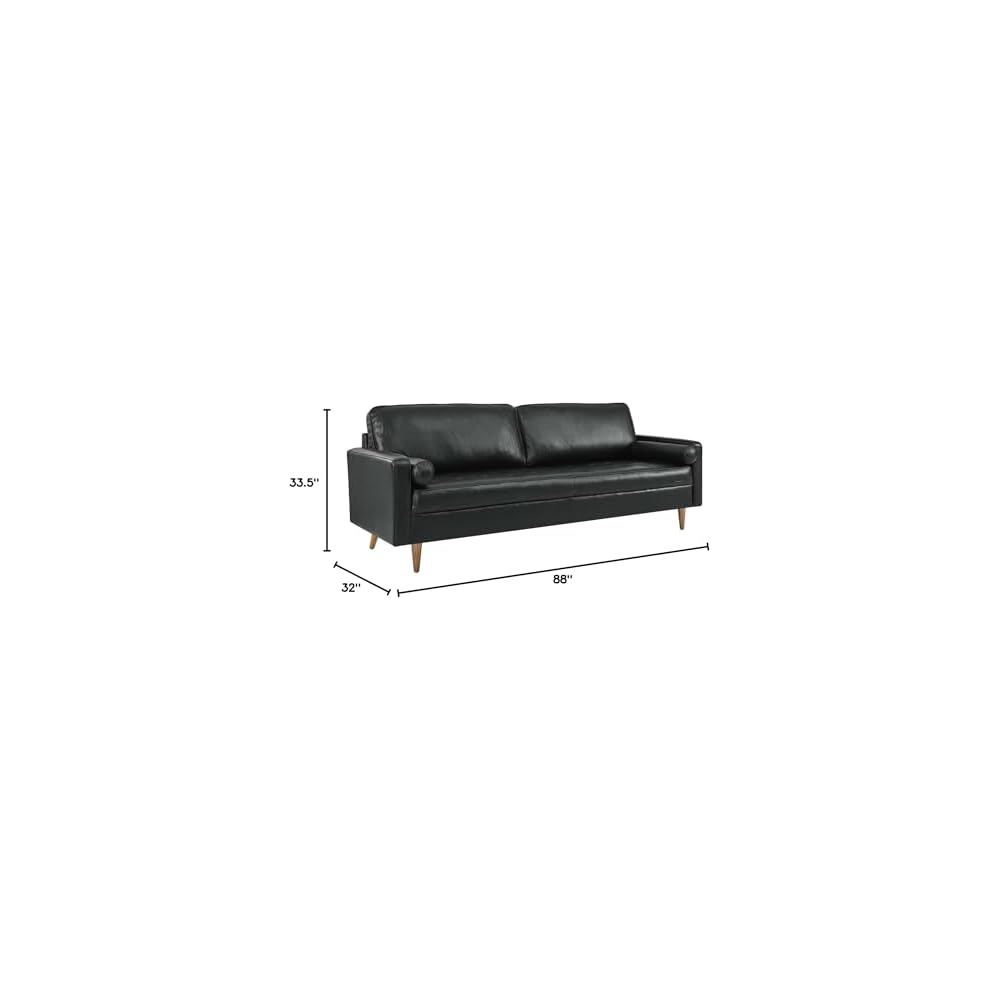 Modway Valour 88" Modern Style Leather and Dense Foam Sofa in Black Finish