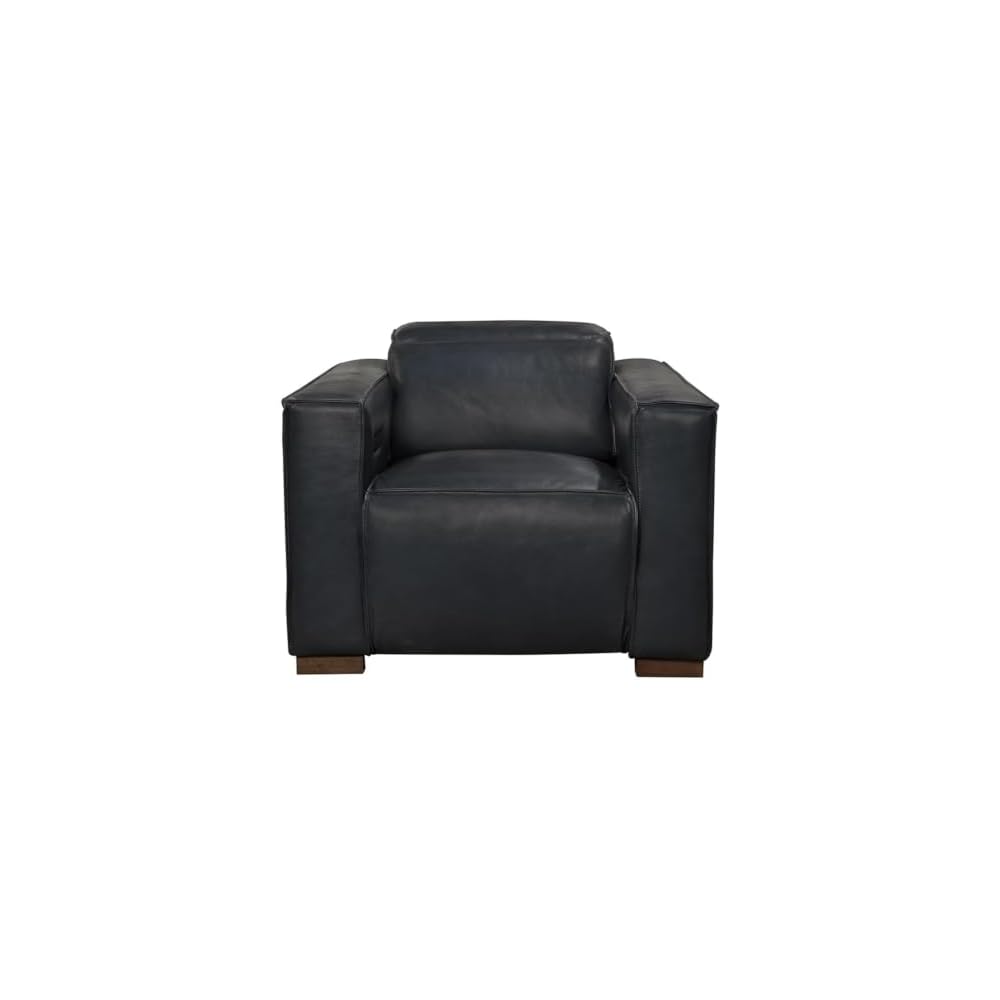 Moti Riseholme Reclining Lounge Chair with Brown Legs and Contemporary Blue Leather
