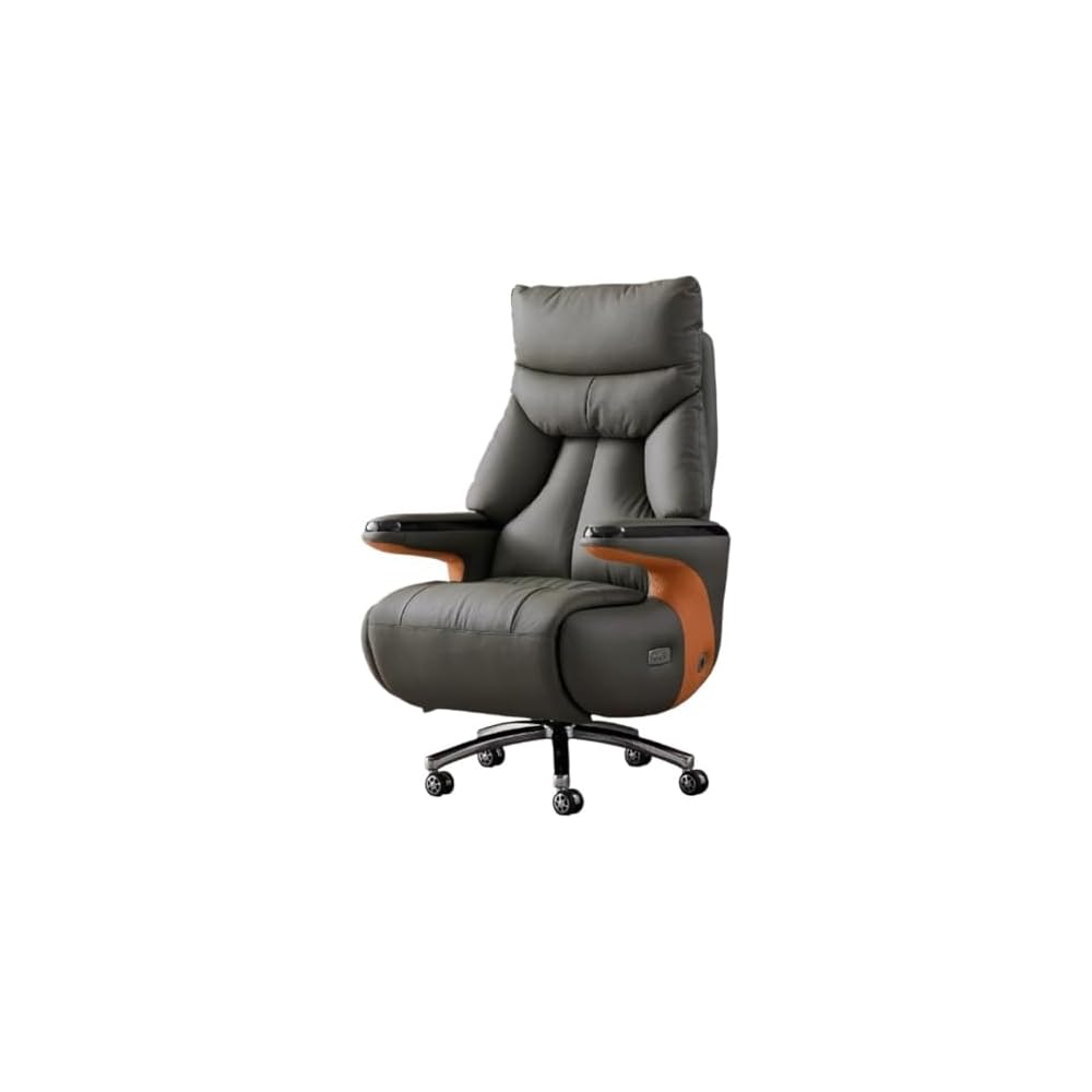 Smart Electric Reclining Executive Office Chair Genuine Leather Computer Desk Chair with Lumbar Support Ergonomic Swivel Chair for Home Conference Room Study 350lb Capacity