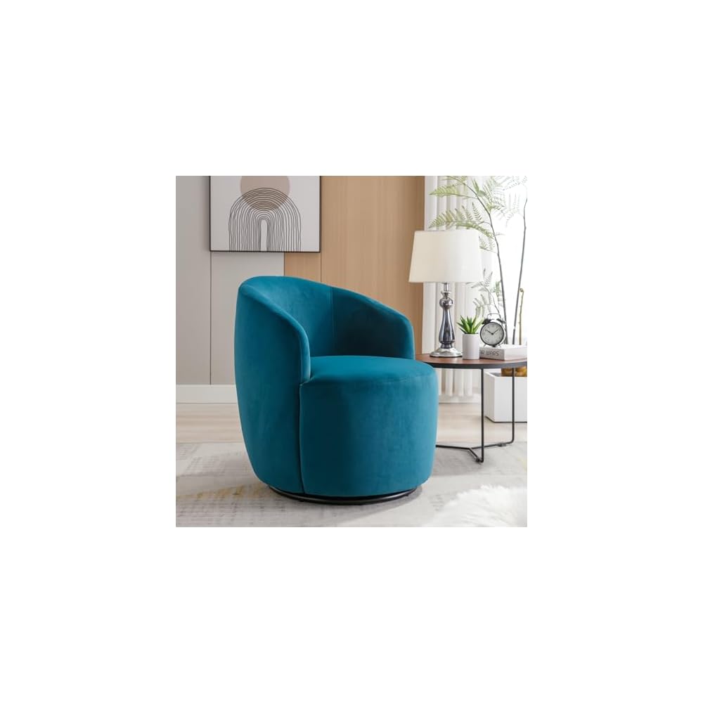 6955624449275 Velvet, PinkVelvet Fabric Swivel Accent Armchair Barrel Chair with Black Powder Coating Metal Ring,Pink, One Size, Teal