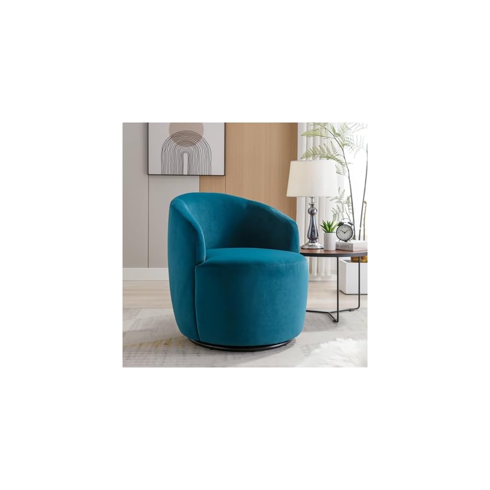 6955624449275 Velvet, PinkVelvet Fabric Swivel Accent Armchair Barrel Chair with Black Powder Coating Metal Ring,Pink, One Size, Teal