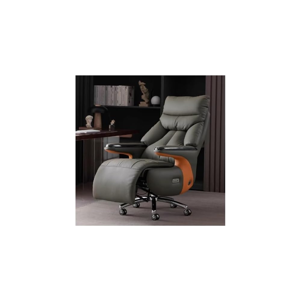 Smart Electric Reclining Executive Office Chair Genuine Leather Computer Desk Chair with Lumbar Support Ergonomic Swivel Chair for Home Conference Room Study 350lb Capacity