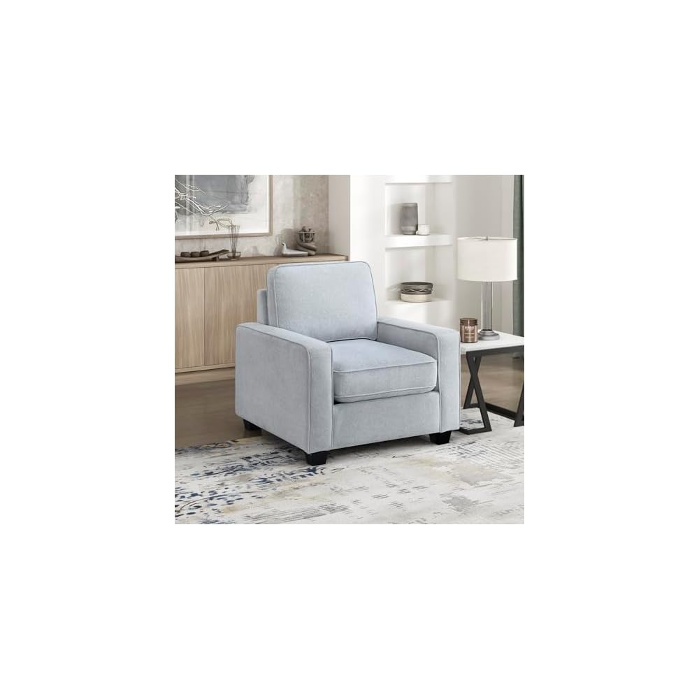 Lexicon Accent Chair, Textured Fabric Upholstered Armchair, Single Sofa Chair, Reversible Cushion, Track Arms, Comfy Chairs for Living Room/Bedroom/Office/Waiting Room, Gray
