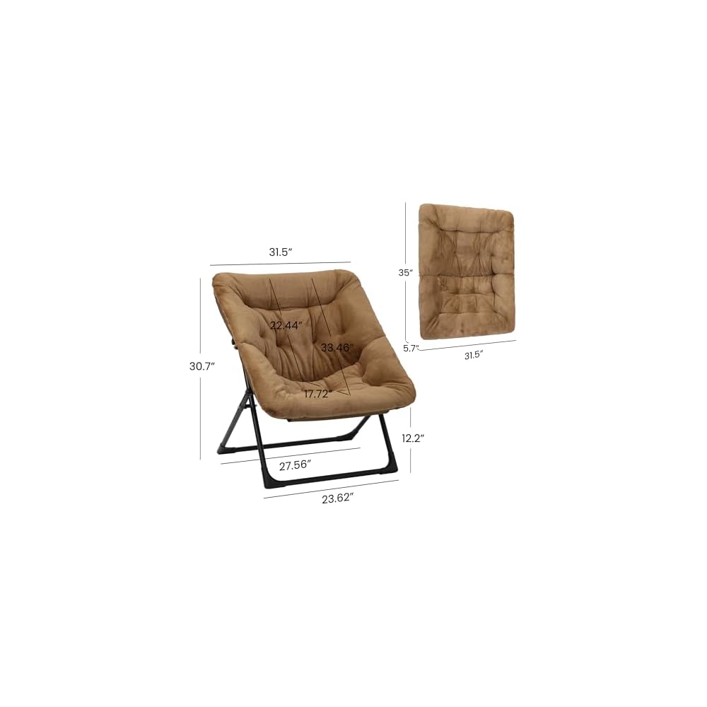 Comfy Saucer Chair for Adults, Soft Faux Fur Bedroom Chair, Accent Dorm Chairs, Flexible Living Room Reading Chairs, Oversized Folding Seat for Teens, X-Large, Brown