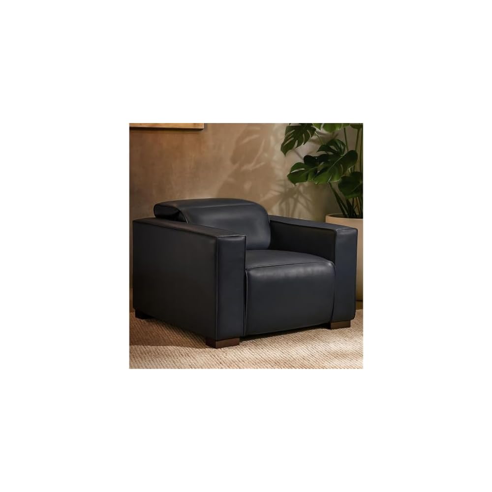 Moti Riseholme Reclining Lounge Chair with Brown Legs and Contemporary Blue Leather