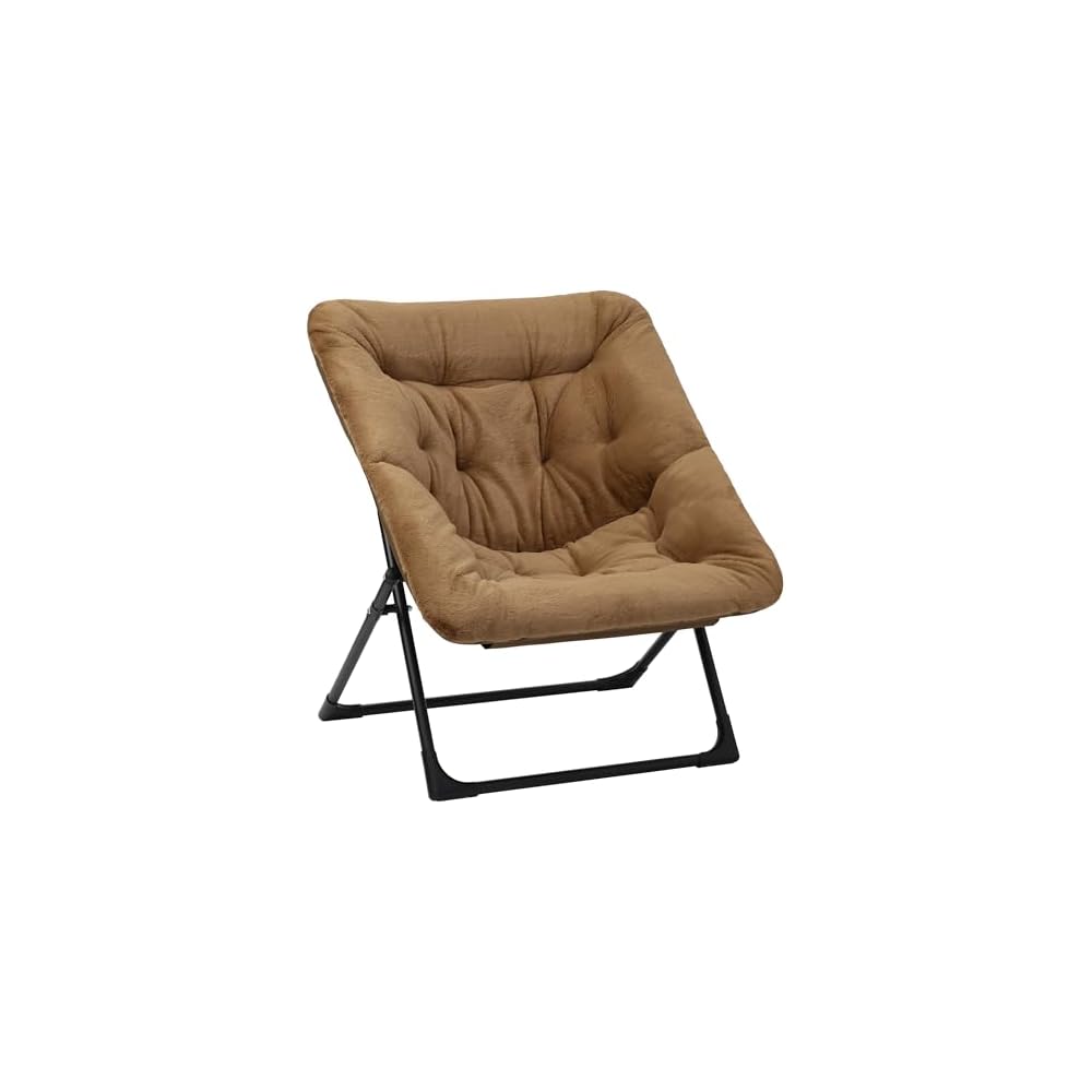 Comfy Saucer Chair for Adults, Soft Faux Fur Bedroom Chair, Accent Dorm Chairs, Flexible Living Room Reading Chairs, Oversized Folding Seat for Teens, X-Large, Brown