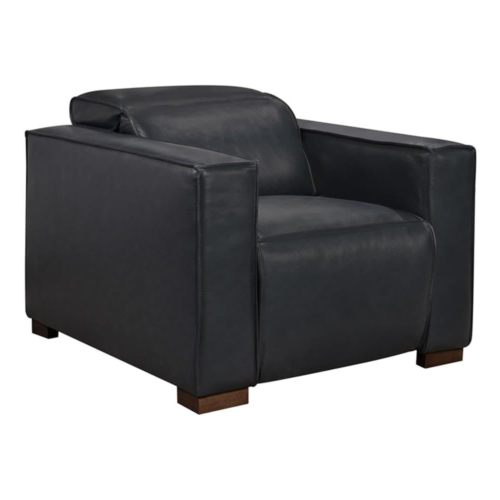 Moti Riseholme Reclining Lounge Chair with Brown Legs and Contemporary Blue Leather