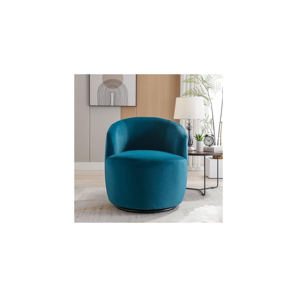 6955624449275 Velvet, PinkVelvet Fabric Swivel Accent Armchair Barrel Chair with Black Powder Coating Metal Ring,Pink, One Size, Teal