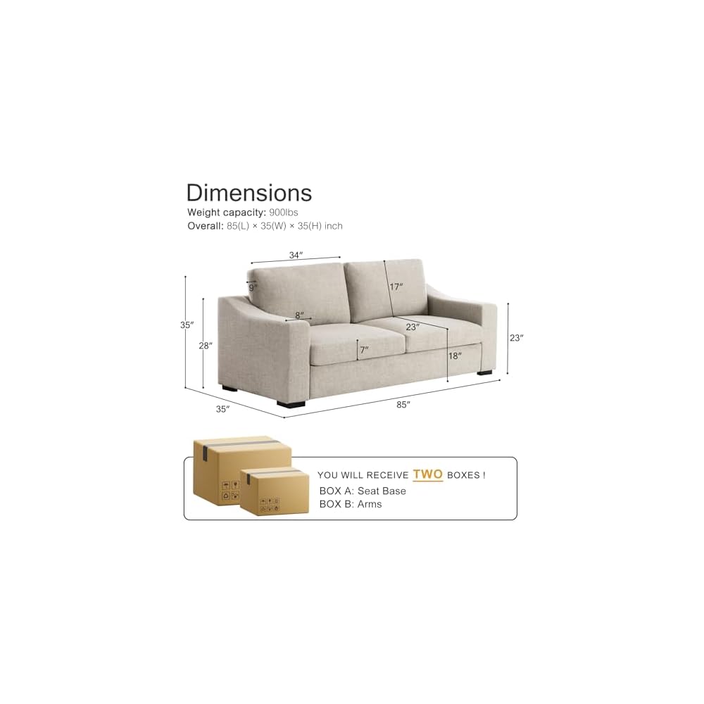 ELUCHANG Oversized 85" Deep Seat Sofa, Modern Couches for Living Room, 3 Seater Natural Linen Sofa, Upholstered Cushion & Detachable Cover, Comfy Sofa Couch for Apartment, Oatmeal