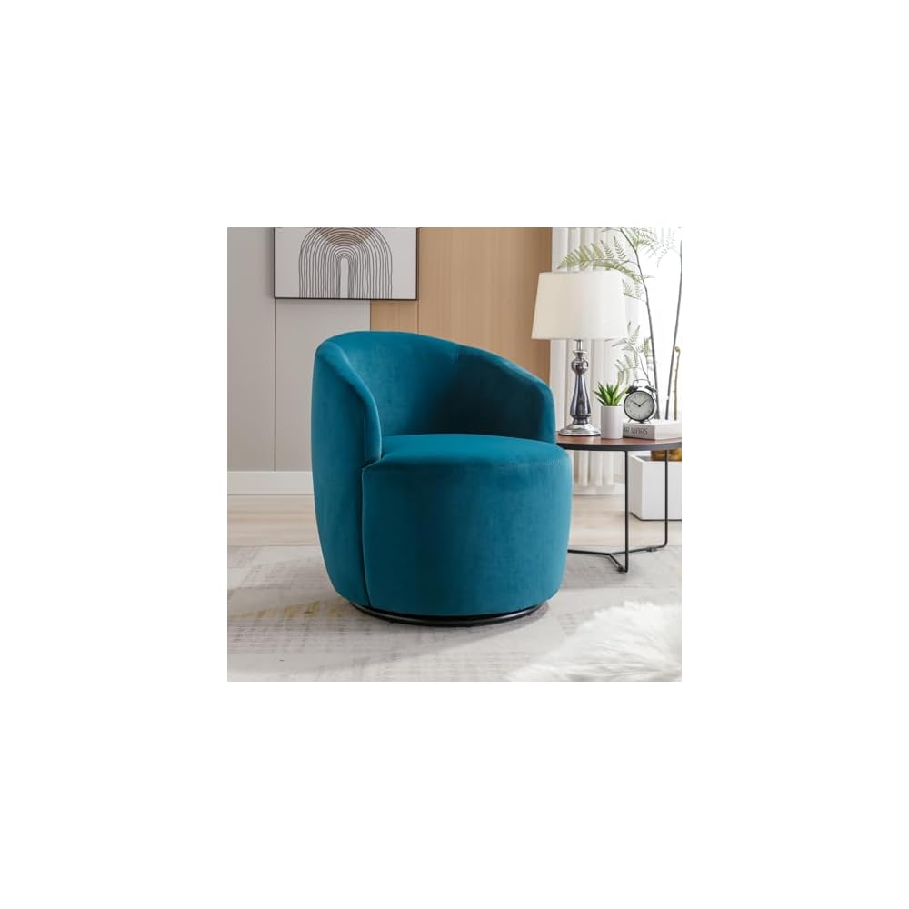 6955624449275 Velvet, PinkVelvet Fabric Swivel Accent Armchair Barrel Chair with Black Powder Coating Metal Ring,Pink, One Size, Teal