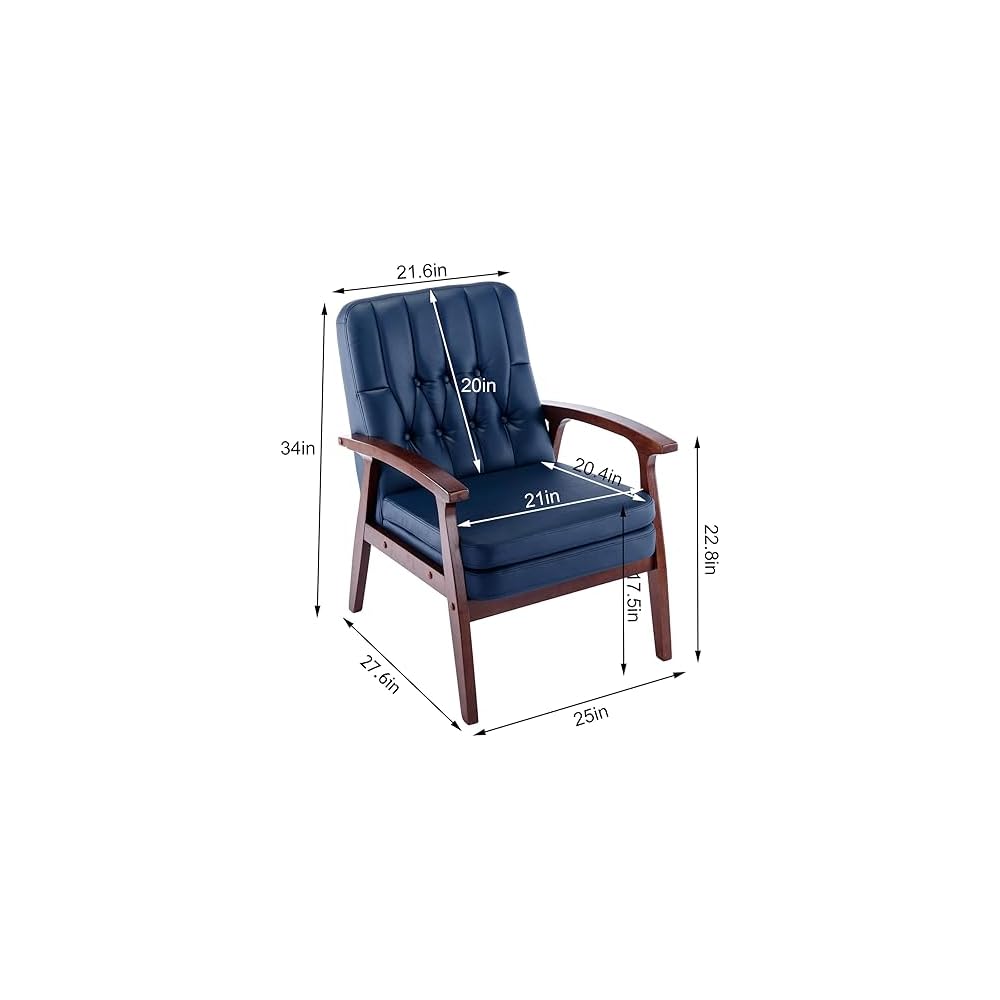 PU Accent Chair Arm Chairs Mid Century Modern Living Room Reading Chair Upholstered Sofa Chair Lounge Chair with Solid Wood Armrest Compatible with Bedroom,Weight Capaci
