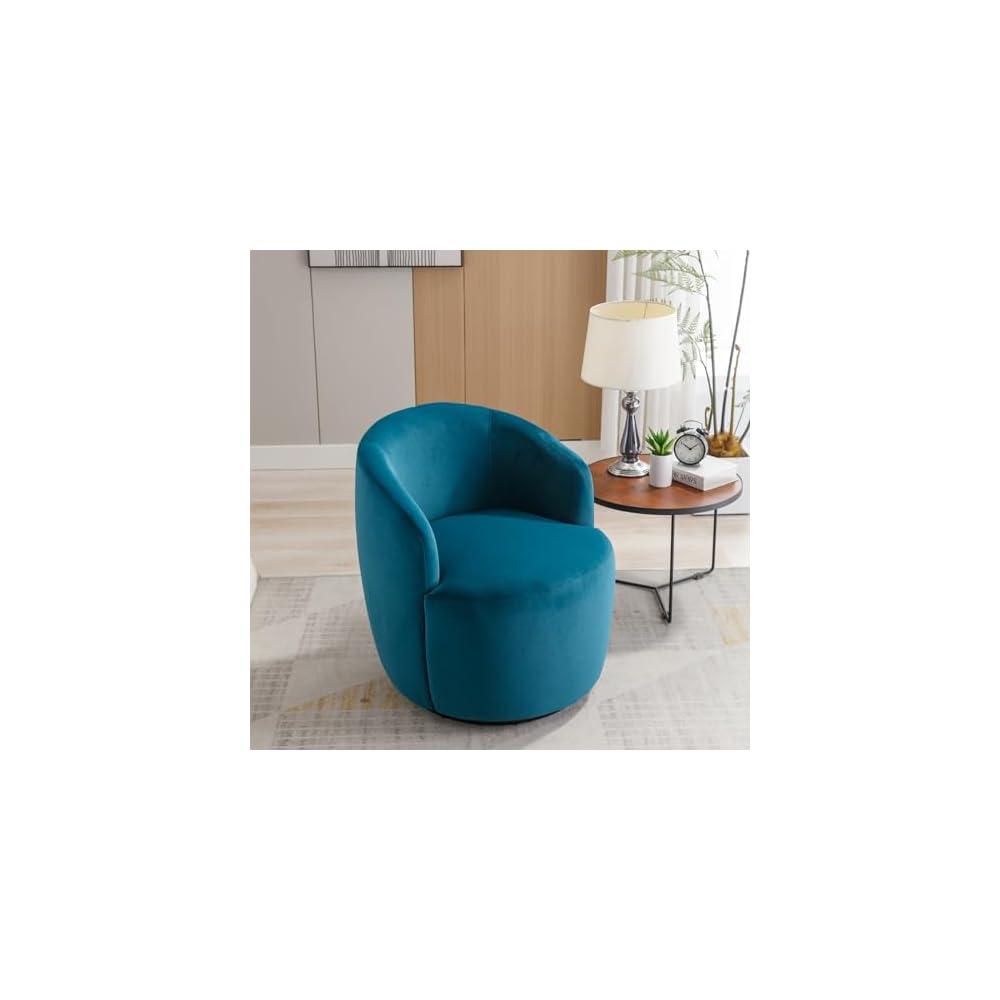 6955624449275 Velvet, PinkVelvet Fabric Swivel Accent Armchair Barrel Chair with Black Powder Coating Metal Ring,Pink, One Size, Teal