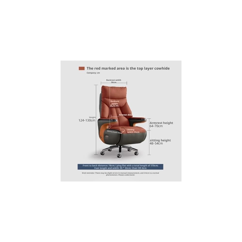 Smart Electric Reclining Executive Office Chair Genuine Leather Computer Desk Chair with Lumbar Support Ergonomic Swivel Chair for Home Conference Room Study 350lb Capacity