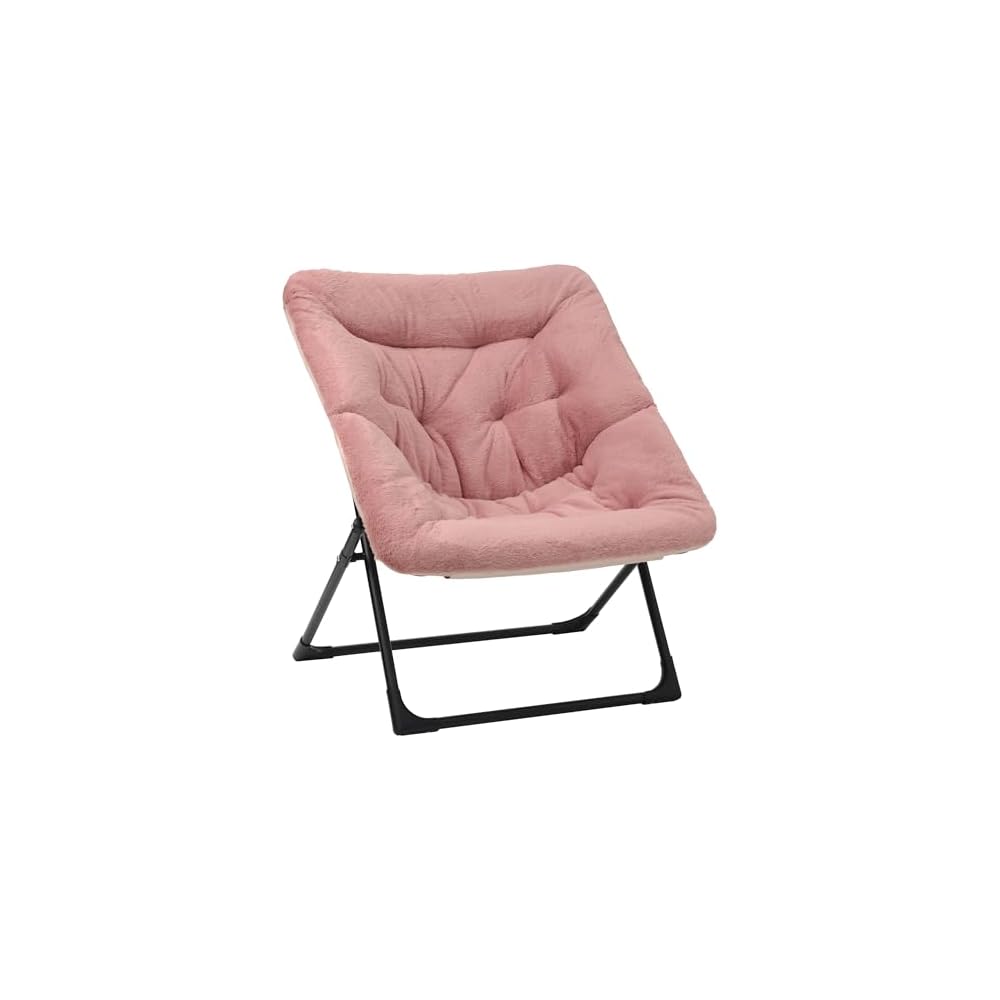 Comfy Saucer Chair for Adults, Soft Faux Fur Bedroom Chair, Accent Dorm Chairs, Flexible Living Room Reading Chairs, Oversized Folding Seat for Teens, X-Large, Brown