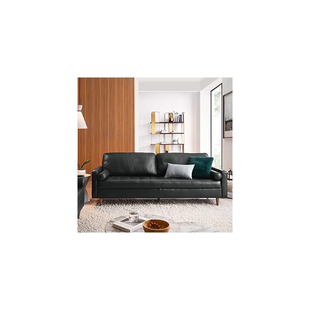 Modway Valour 88" Modern Style Leather and Dense Foam Sofa in Black Finish