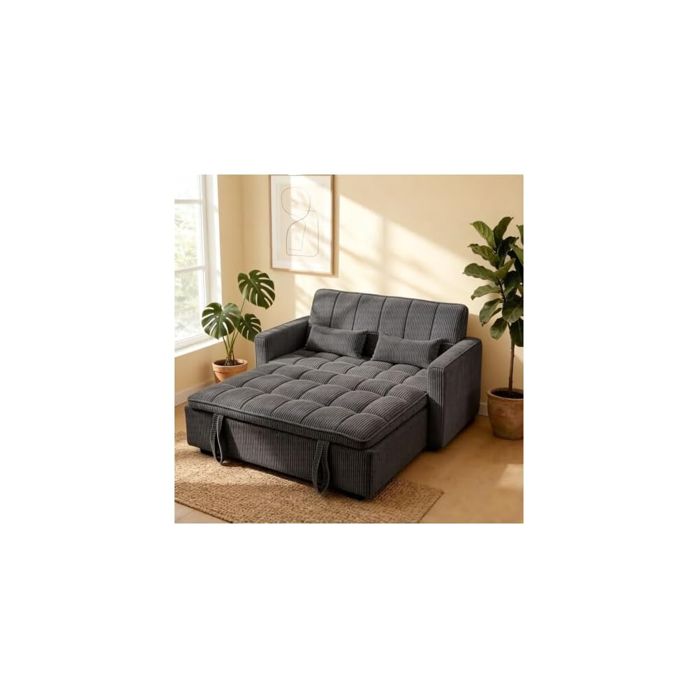 3-in-1 Convertible Sofa Bed, Medium Grey, 54-Inch Striped Velvet