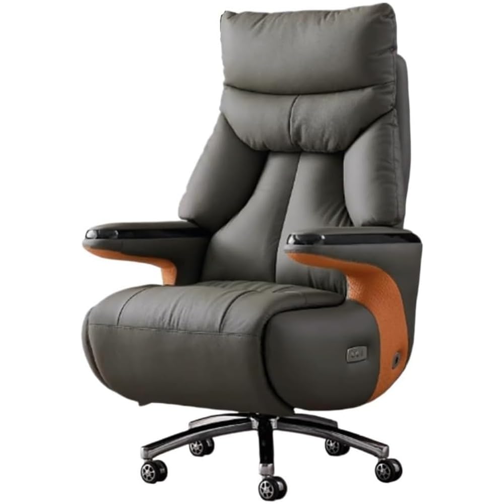 Smart Electric Reclining Executive Office Chair Genuine Leather Computer Desk Chair with Lumbar Support Ergonomic Swivel Chair for Home Conference Room Study 350lb Capacity
