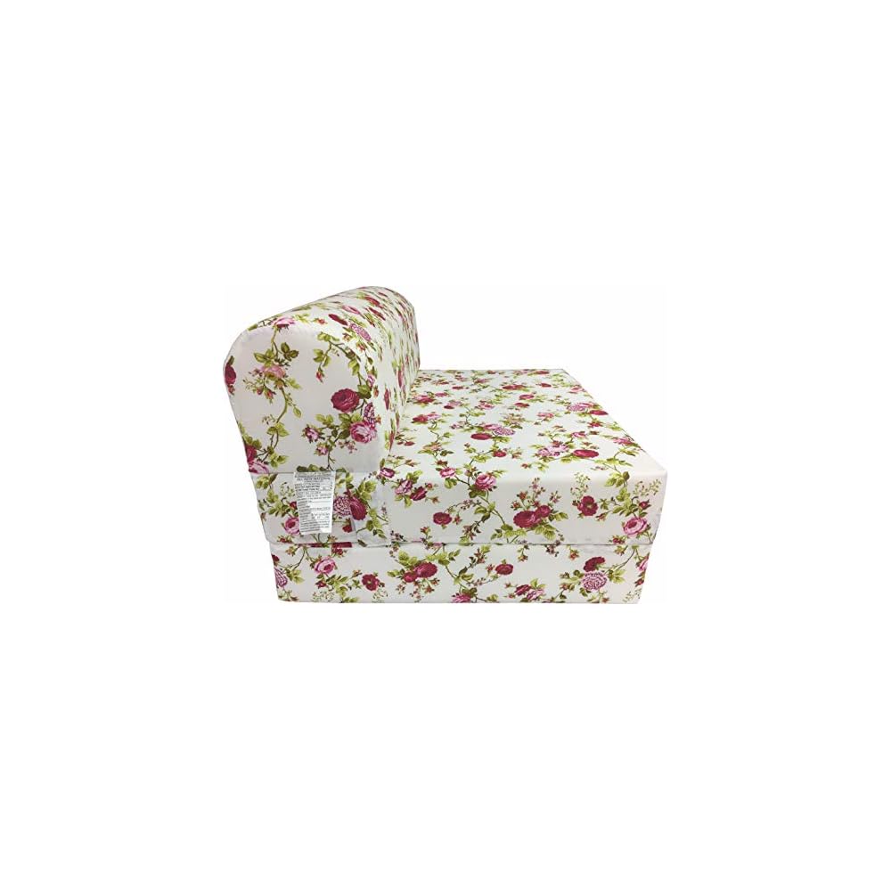 D&D Futon Furniture Sleeper Chair Folding Foam Beds, Portable Studio Guest Sofa Bed 6 x 32 x 70 Red Roses White