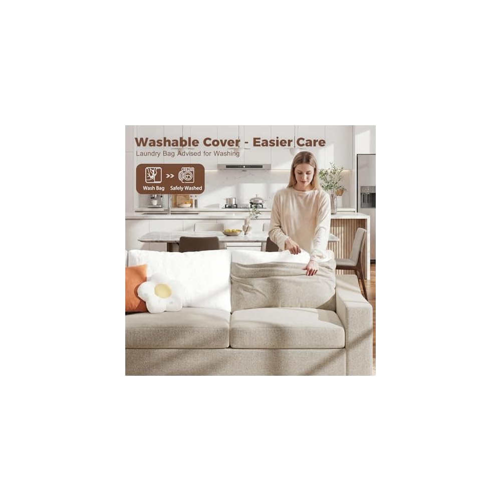 ELUCHANG Oversized 85" Deep Seat Sofa, Modern Couches for Living Room, 3 Seater Natural Linen Sofa, Upholstered Cushion & Detachable Cover, Comfy Sofa Couch for Apartment, Oatmeal