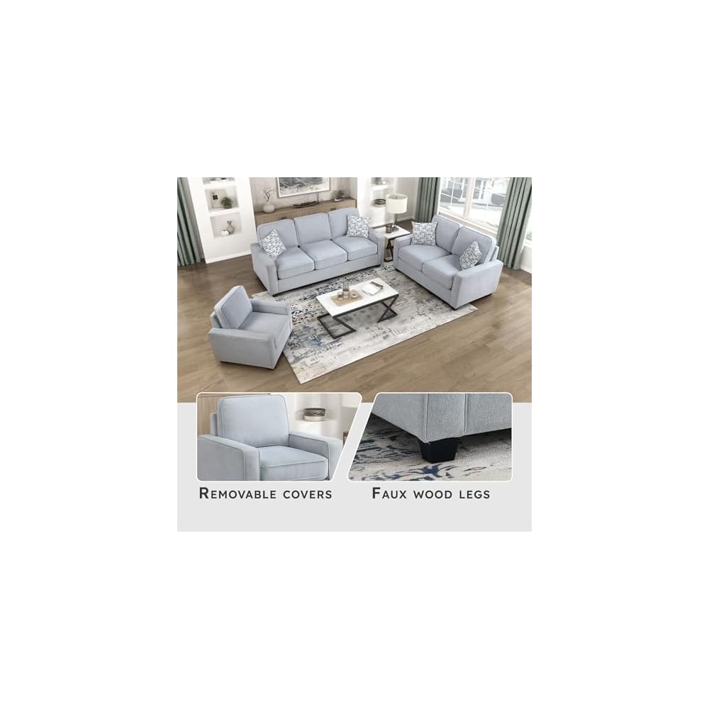 Lexicon Accent Chair, Textured Fabric Upholstered Armchair, Single Sofa Chair, Reversible Cushion, Track Arms, Comfy Chairs for Living Room/Bedroom/Office/Waiting Room, Gray