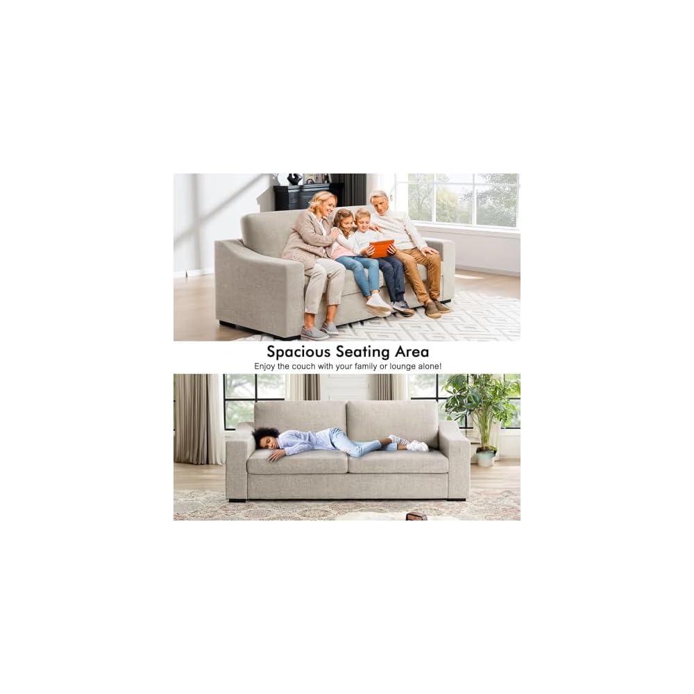 ELUCHANG Oversized 85" Deep Seat Sofa, Modern Couches for Living Room, 3 Seater Natural Linen Sofa, Upholstered Cushion & Detachable Cover, Comfy Sofa Couch for Apartment, Oatmeal