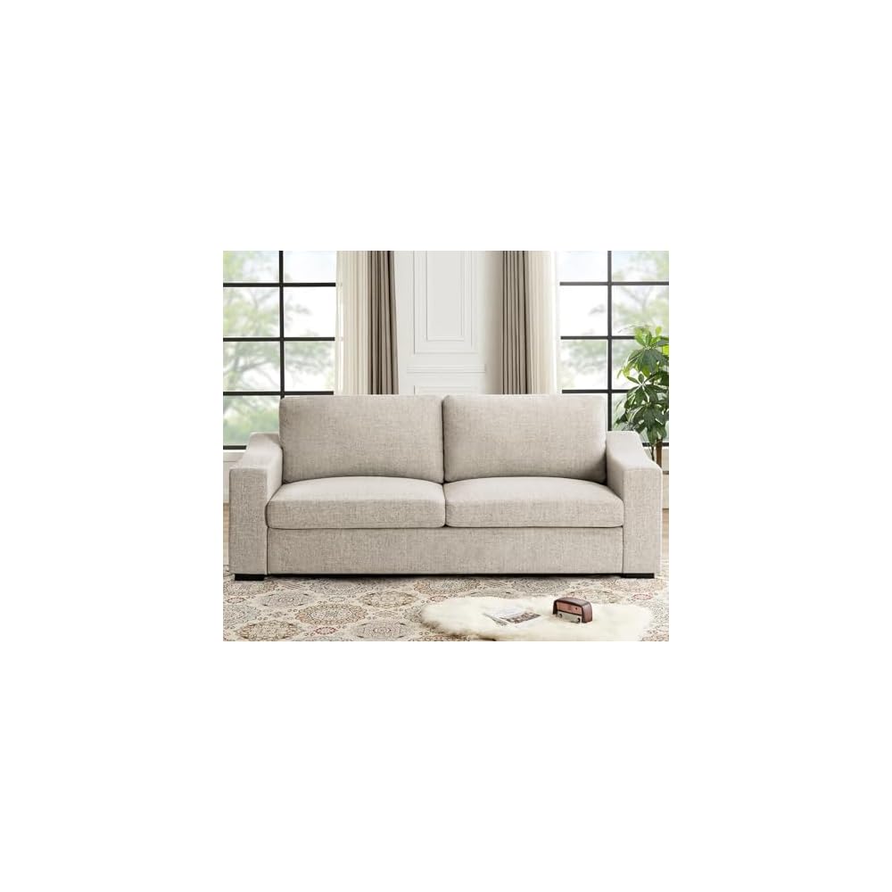 ELUCHANG Oversized 85" Deep Seat Sofa, Modern Couches for Living Room, 3 Seater Natural Linen Sofa, Upholstered Cushion & Detachable Cover, Comfy Sofa Couch for Apartment, Oatmeal