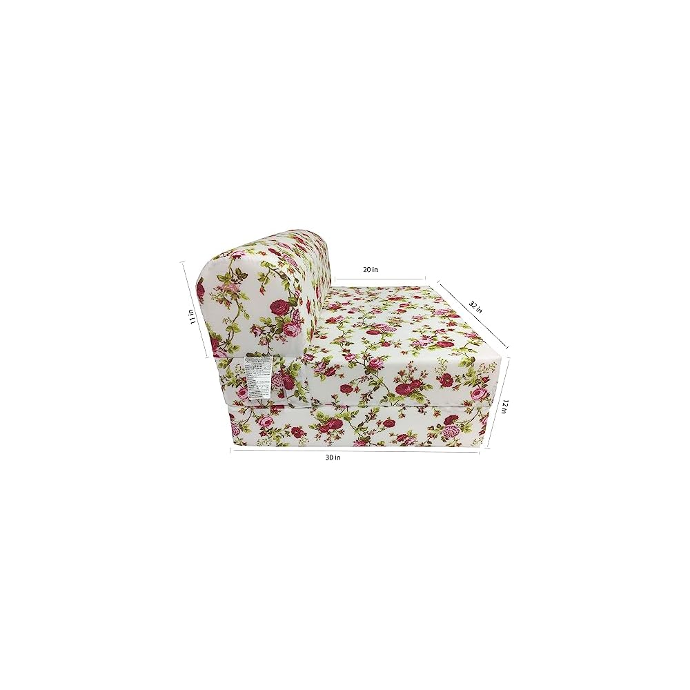 D&D Futon Furniture Sleeper Chair Folding Foam Beds, Portable Studio Guest Sofa Bed 6 x 32 x 70 Red Roses White