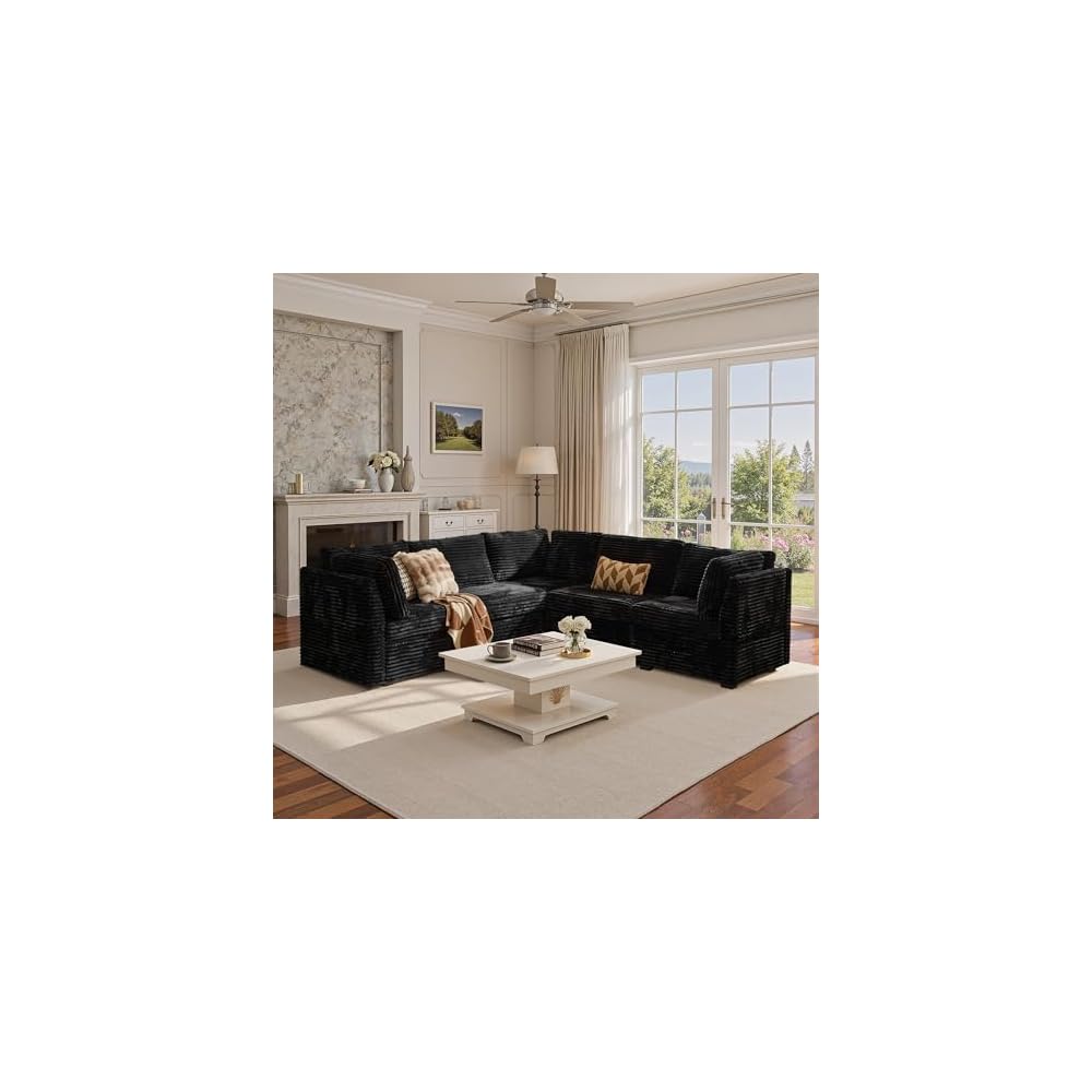 95" V Shape Cloud Sectional Couch, Deep Seat Modular Sofa, Black