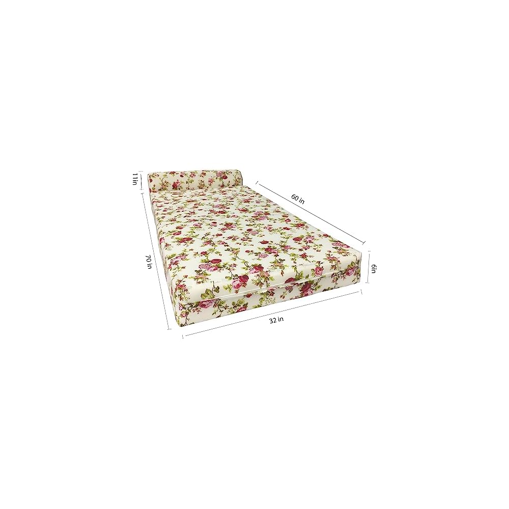 D&D Futon Furniture Sleeper Chair Folding Foam Beds, Portable Studio Guest Sofa Bed 6 x 32 x 70 Red Roses White