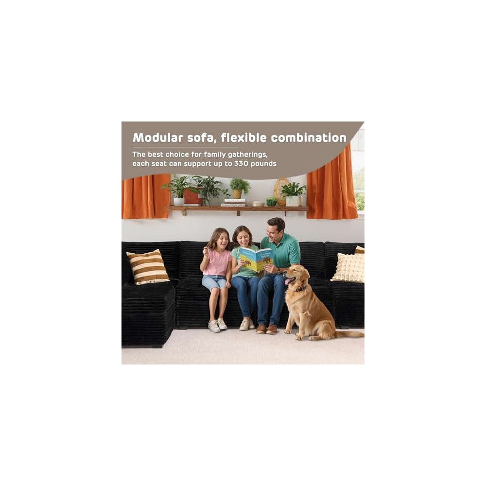 95" V Shape Cloud Sectional Couch, Deep Seat Modular Sofa, Black