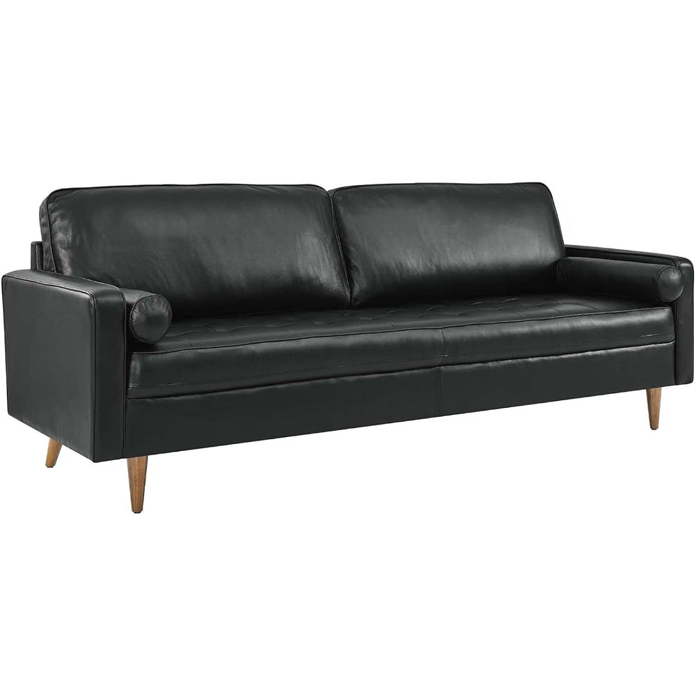 Modway Valour 88" Modern Style Leather and Dense Foam Sofa in Black Finish