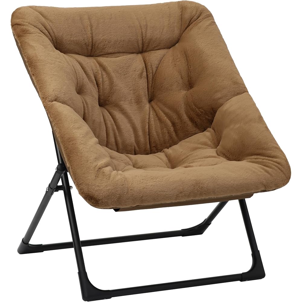 Comfy Saucer Chair for Adults, Soft Faux Fur Bedroom Chair, Accent Dorm Chairs, Flexible Living Room Reading Chairs, Oversized Folding Seat for Teens, X-Large, Brown
