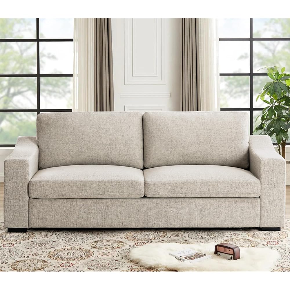 ELUCHANG Oversized 85" Deep Seat Sofa, Modern Couches for Living Room, 3 Seater Natural Linen Sofa, Upholstered Cushion & Detachable Cover, Comfy Sofa Couch for Apartment, Oatmeal